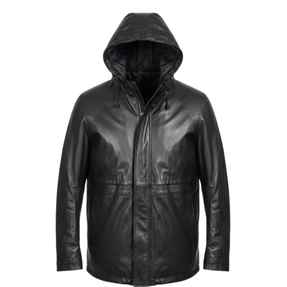 Monroe and Main 100% Leather Coat Black Womens Large Zip Off Hood and Lining